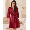 image:imageEkouaer Womens Silk Robe Set V Neck 2 Piece Satin Bathrobes 34 Sleeves Bridal Sleepwear Sexy Cami NightgownWine Red
