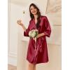 image:imageEkouaer Womens Silk Robe Set V Neck 2 Piece Satin Bathrobes 34 Sleeves Bridal Sleepwear Sexy Cami NightgownWine Red