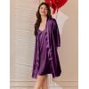 image:imageEkouaer Womens Silk Robe Set V Neck 2 Piece Satin Bathrobes 34 Sleeves Bridal Sleepwear Sexy Cami NightgownWineberry