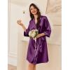 image:imageEkouaer Womens Silk Robe Set V Neck 2 Piece Satin Bathrobes 34 Sleeves Bridal Sleepwear Sexy Cami NightgownWineberry