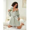 image:imageEkouaer Womens Silk Robe Set Vneck 2 Piece Bridal Party Robes and Satin Bathrobe Set with PocketsLight Green
