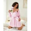 image:imageEkouaer Womens Silk Robe Set Vneck 2 Piece Bridal Party Robes and Satin Bathrobe Set with PocketsLight Pink