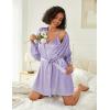 image:imageEkouaer Womens Silk Robe Set Vneck 2 Piece Bridal Party Robes and Satin Bathrobe Set with PocketsLight Purple