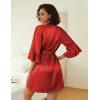 image:imageEkouaer Womens Silk Robe Set Vneck 2 Piece Bridal Party Robes and Satin Bathrobe Set with PocketsRed