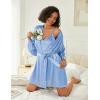 image:imageEkouaer Womens Silk Robe Set Vneck 2 Piece Bridal Party Robes and Satin Bathrobe Set with PocketsSky Blue