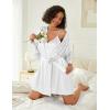 image:imageEkouaer Womens Silk Robe Set Vneck 2 Piece Bridal Party Robes and Satin Bathrobe Set with PocketsWhite