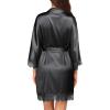 image:imageEkouaer Womens Silk Robe Short Lace Trim Satin Robe 34 Sleeve Sexy Kimono Bride Bathrobe Comfy Sleepwear with PocketsBlack