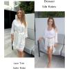 image:imageEkouaer Womens Silk Robe Short Lace Trim Satin Robe 34 Sleeve Sexy Kimono Bride Bathrobe Comfy Sleepwear with PocketsBright White