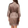 image:imageEkouaer Womens Silk Robe Short Lace Trim Satin Robe 34 Sleeve Sexy Kimono Bride Bathrobe Comfy Sleepwear with PocketsBrown