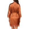 image:imageEkouaer Womens Silk Robe Short Lace Trim Satin Robe 34 Sleeve Sexy Kimono Bride Bathrobe Comfy Sleepwear with PocketsCaramel