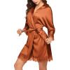 image:imageEkouaer Womens Silk Robe Short Lace Trim Satin Robe 34 Sleeve Sexy Kimono Bride Bathrobe Comfy Sleepwear with PocketsCaramel