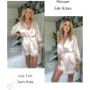image:imageEkouaer Womens Silk Robe Short Lace Trim Satin Robe 34 Sleeve Sexy Kimono Bride Bathrobe Comfy Sleepwear with PocketsChampagne