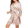 image:imageEkouaer Womens Silk Robe Short Lace Trim Satin Robe 34 Sleeve Sexy Kimono Bride Bathrobe Comfy Sleepwear with PocketsChampagne