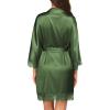 image:imageEkouaer Womens Silk Robe Short Lace Trim Satin Robe 34 Sleeve Sexy Kimono Bride Bathrobe Comfy Sleepwear with PocketsDark Army Green