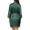 image:imageEkouaer Womens Silk Robe Short Lace Trim Satin Robe 34 Sleeve Sexy Kimono Bride Bathrobe Comfy Sleepwear with PocketsDark Green