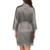 image:imageEkouaer Womens Silk Robe Short Lace Trim Satin Robe 34 Sleeve Sexy Kimono Bride Bathrobe Comfy Sleepwear with PocketsDark Grey