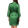 image:imageEkouaer Womens Silk Robe Short Lace Trim Satin Robe 34 Sleeve Sexy Kimono Bride Bathrobe Comfy Sleepwear with PocketsDeep Green