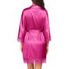image:imageEkouaer Womens Silk Robe Short Lace Trim Satin Robe 34 Sleeve Sexy Kimono Bride Bathrobe Comfy Sleepwear with PocketsHot Pink