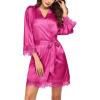 image:imageEkouaer Womens Silk Robe Short Lace Trim Satin Robe 34 Sleeve Sexy Kimono Bride Bathrobe Comfy Sleepwear with PocketsHot Pink
