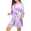 image:imageEkouaer Womens Silk Robe Short Lace Trim Satin Robe 34 Sleeve Sexy Kimono Bride Bathrobe Comfy Sleepwear with PocketsLavender