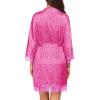 image:imageEkouaer Womens Silk Robe Short Lace Trim Satin Robe 34 Sleeve Sexy Kimono Bride Bathrobe Comfy Sleepwear with PocketsLeopard Pink