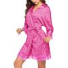 image:imageEkouaer Womens Silk Robe Short Lace Trim Satin Robe 34 Sleeve Sexy Kimono Bride Bathrobe Comfy Sleepwear with PocketsLeopard Pink