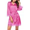 image:imageEkouaer Womens Silk Robe Short Lace Trim Satin Robe 34 Sleeve Sexy Kimono Bride Bathrobe Comfy Sleepwear with PocketsLeopard Pink