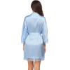 image:imageEkouaer Womens Silk Robe Short Lace Trim Satin Robe 34 Sleeve Sexy Kimono Bride Bathrobe Comfy Sleepwear with PocketsLight Blue