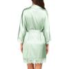 image:imageEkouaer Womens Silk Robe Short Lace Trim Satin Robe 34 Sleeve Sexy Kimono Bride Bathrobe Comfy Sleepwear with PocketsLight Green