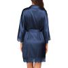 image:imageEkouaer Womens Silk Robe Short Lace Trim Satin Robe 34 Sleeve Sexy Kimono Bride Bathrobe Comfy Sleepwear with PocketsNavy Blue