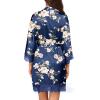 image:imageEkouaer Womens Silk Robe Short Lace Trim Satin Robe 34 Sleeve Sexy Kimono Bride Bathrobe Comfy Sleepwear with PocketsNavy Floral