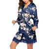 image:imageEkouaer Womens Silk Robe Short Lace Trim Satin Robe 34 Sleeve Sexy Kimono Bride Bathrobe Comfy Sleepwear with PocketsNavy Floral