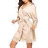 image:imageEkouaer Womens Silk Robe Short Lace Trim Satin Robe 34 Sleeve Sexy Kimono Bride Bathrobe Comfy Sleepwear with PocketsP Apricot