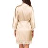 image:imageEkouaer Womens Silk Robe Short Lace Trim Satin Robe 34 Sleeve Sexy Kimono Bride Bathrobe Comfy Sleepwear with PocketsP Apricot