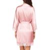 image:imageEkouaer Womens Silk Robe Short Lace Trim Satin Robe 34 Sleeve Sexy Kimono Bride Bathrobe Comfy Sleepwear with PocketsPink