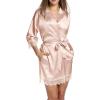 image:imageEkouaer Womens Silk Robe Short Lace Trim Satin Robe 34 Sleeve Sexy Kimono Bride Bathrobe Comfy Sleepwear with PocketsPink Apricot