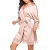 image:imageEkouaer Womens Silk Robe Short Lace Trim Satin Robe 34 Sleeve Sexy Kimono Bride Bathrobe Comfy Sleepwear with PocketsPink Apricot