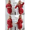 image:imageEkouaer Womens Silk Robe Short Lace Trim Satin Robe 34 Sleeve Sexy Kimono Bride Bathrobe Comfy Sleepwear with PocketsRed