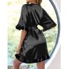 image:imageEkouaer Womens Silk Ruffle Robe Short Satin Kimono Robe Half Sleeve Bathrobe Bridesmaid Wedding Party Dressing GownBlack