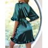 image:imageEkouaer Womens Silk Ruffle Robe Short Satin Kimono Robe Half Sleeve Bathrobe Bridesmaid Wedding Party Dressing GownDeep Green