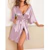 image:imageEkouaer Womens Silk Ruffle Robe Short Satin Kimono Robe Half Sleeve Bathrobe Bridesmaid Wedding Party Dressing GownPink