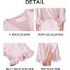 image:imageEkouaer Womens Silk Ruffle Robe Short Satin Kimono Robe Half Sleeve Bathrobe Bridesmaid Wedding Party Dressing GownPink Leopard Print