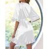 image:imageEkouaer Womens Silk Ruffle Robe Short Satin Kimono Robe Half Sleeve Bathrobe Bridesmaid Wedding Party Dressing GownPure White