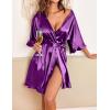 image:imageEkouaer Womens Silk Ruffle Robe Short Satin Kimono Robe Half Sleeve Bathrobe Bridesmaid Wedding Party Dressing GownPurple