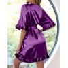 image:imageEkouaer Womens Silk Ruffle Robe Short Satin Kimono Robe Half Sleeve Bathrobe Bridesmaid Wedding Party Dressing GownPurple