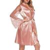 image:imageEouaer Womens Satin Kimono Robe for Bridesmaid and Bride Wedding Party Getting Ready Short RobeApink