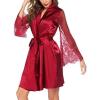 image:imageEouaer Womens Satin Kimono Robe for Bridesmaid and Bride Wedding Party Getting Ready Short RobeAwine Red