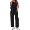 image:imageEkouaer Jumpsuits for Women 2026 Summer Casual Round Neck Pleated Front Womens Rompers With Pockets Vacation OutfitsBlack