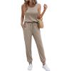 image:imageEkouaer Jumpsuits for Women Casual Summer Sleeveless 2026 Ribbed One Piece Romper Dressy Vacation Clothes Travel OutfitsKhaki