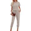 image:imageEkouaer Jumpsuits for Women Dressy Summer Romper Ribbed Knit Casual Travel Outfits 2026 Vacation Beach ClothesBeige